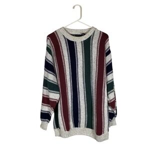 Vintage 90s crewneck striped sweater men's large grunge hippie cotton USA made